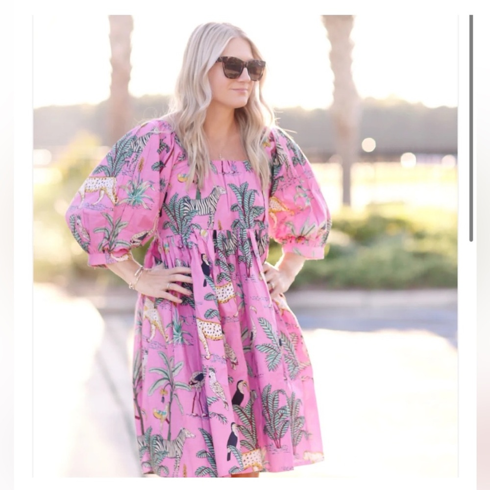 Darlington Isle Cayman Brac babydoll dress pink tiger jungle beach print XS NEW